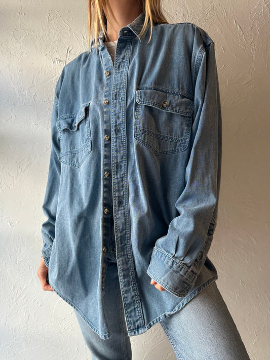 90s ‘Eddie Bauer’ Button Up Denim Shirt / Large