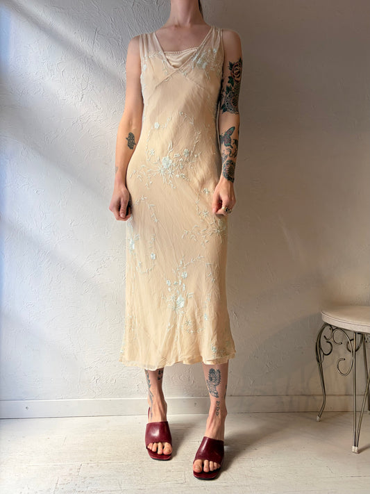 80 'Bonnie Straus' Cream Silk Floral Dress / Small