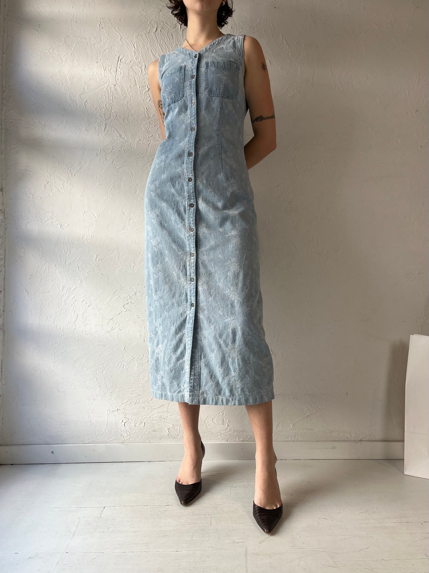 90s 'Liz Clairborne' Button Up Denim Dress / Small