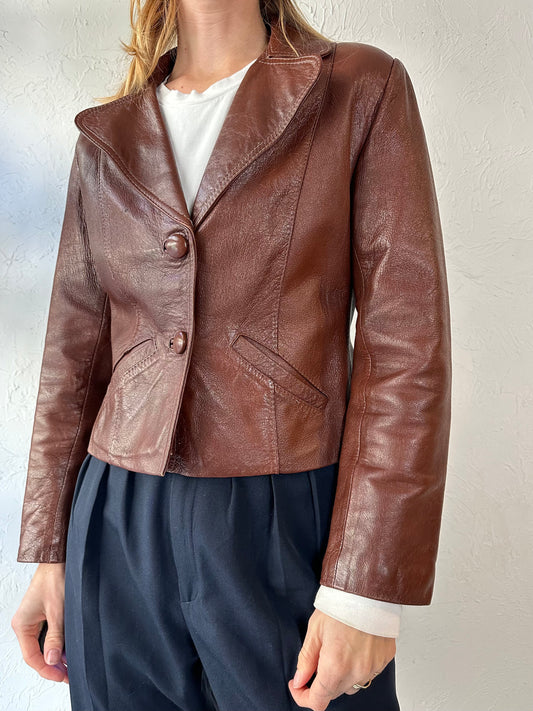 80s Brown Genuine Leather Jacket / Small