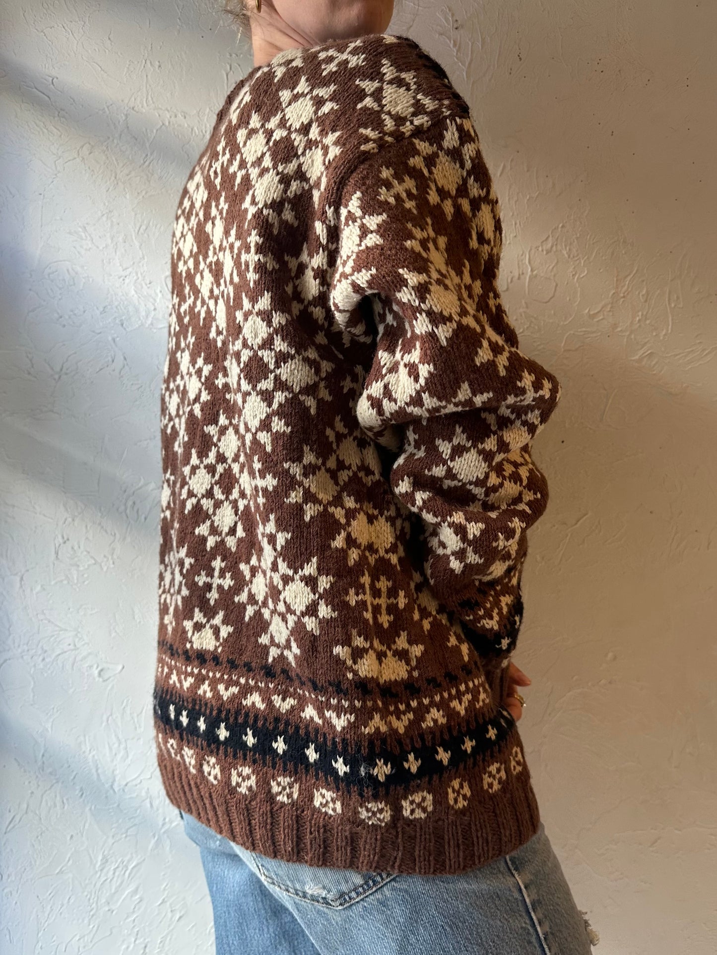 Vintage Hand Knit Brown Wool Sweater / Large