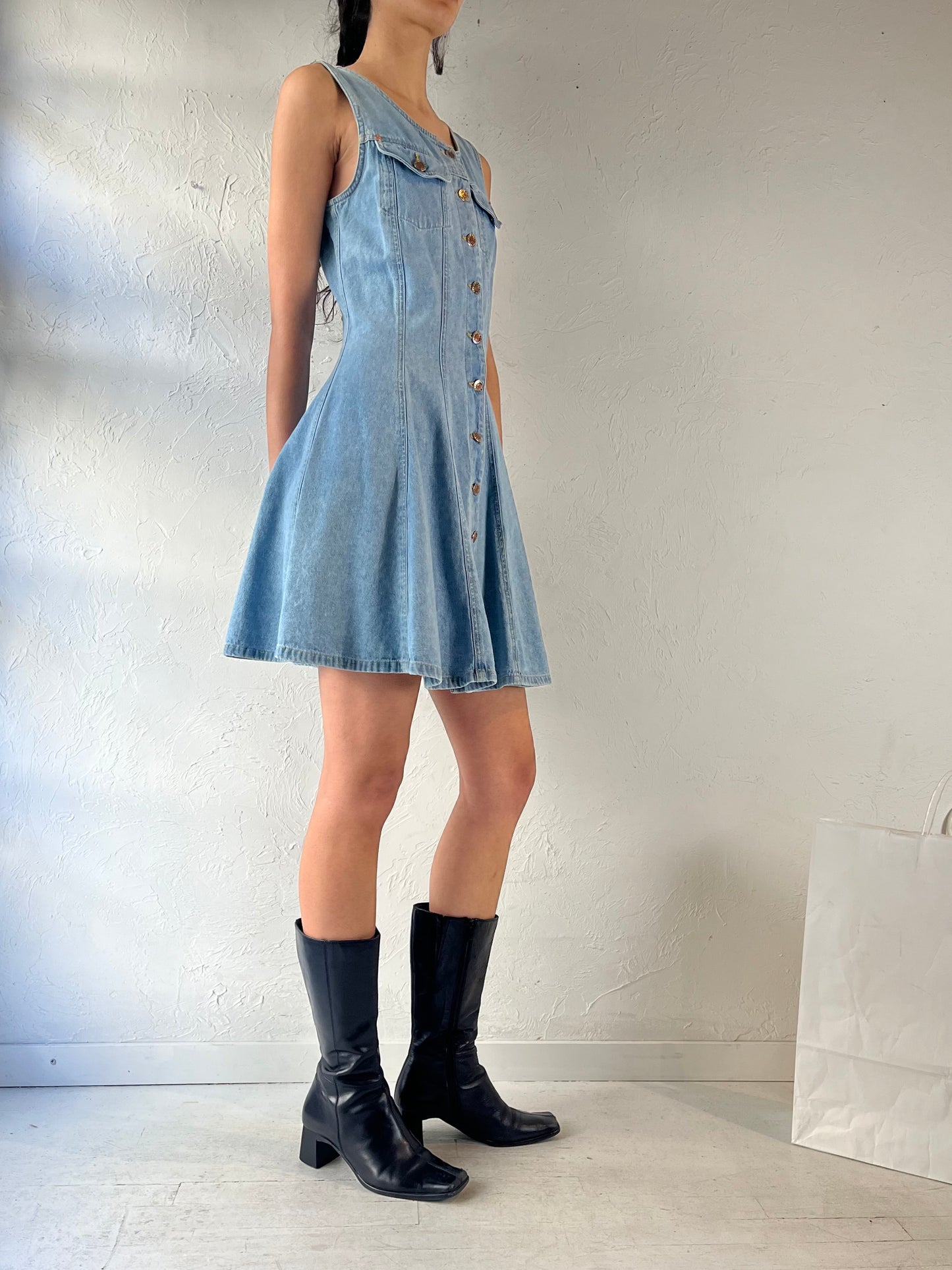 90s ‘Squeeze’ Button Up Denim Mini Dress / Small - Medium