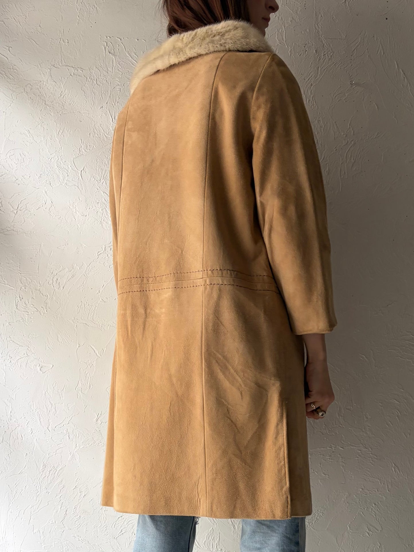 70s Tan Almost Famous Fur Collar Suede Coat  / Vintage Penny Lane Style Leather Jacket / Small