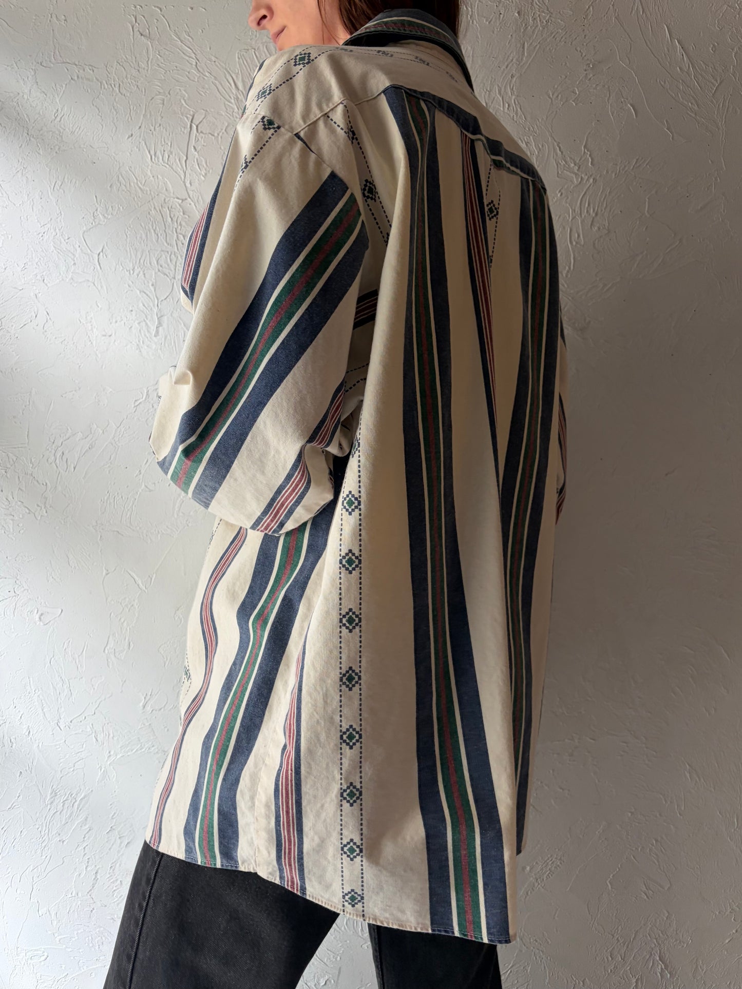 90s 'Panhandle Slim' Striped Western Pearl Snap Shirt / XL
