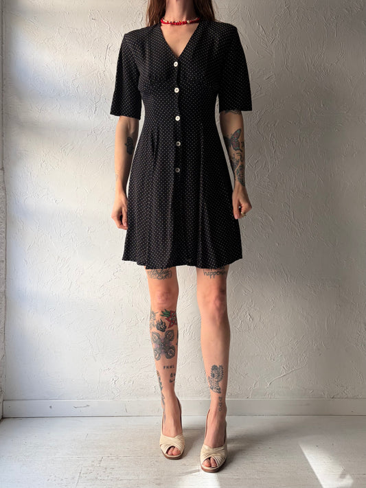 90s 'Ann Taylor' Polka Dot Button Up Mini Dress / XS