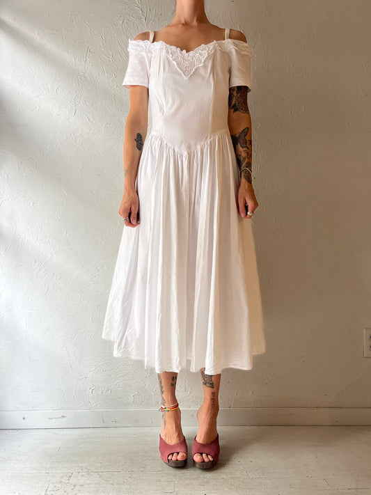 80s 'Benson & Smith' White Romanic Prairie Cottage Core Summer Garden Party Dress / Small
