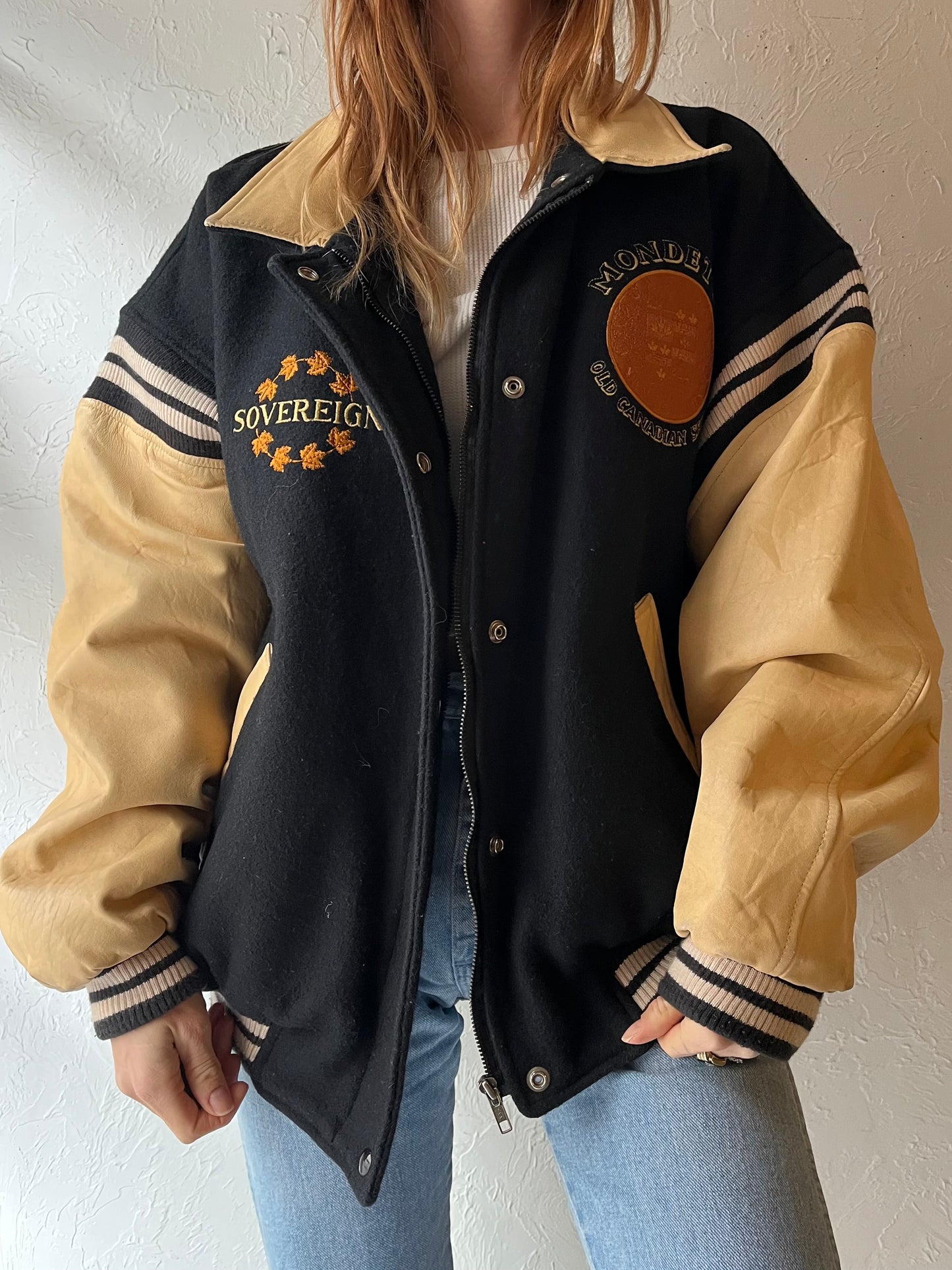 90s 'Mondetta' Canadian Wool Leather Bomber Jacket / Large