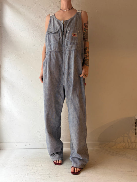 90s ‘GWG’ Pinstripe Denim Workwear Overalls 1990s Baggy Streetwear Dungarees / XXLarge