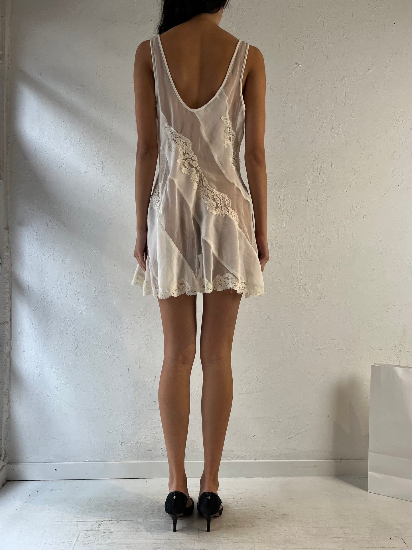 Vintage ‘Victoria Secret’ White Sheer Mini Slip Dress / Medium