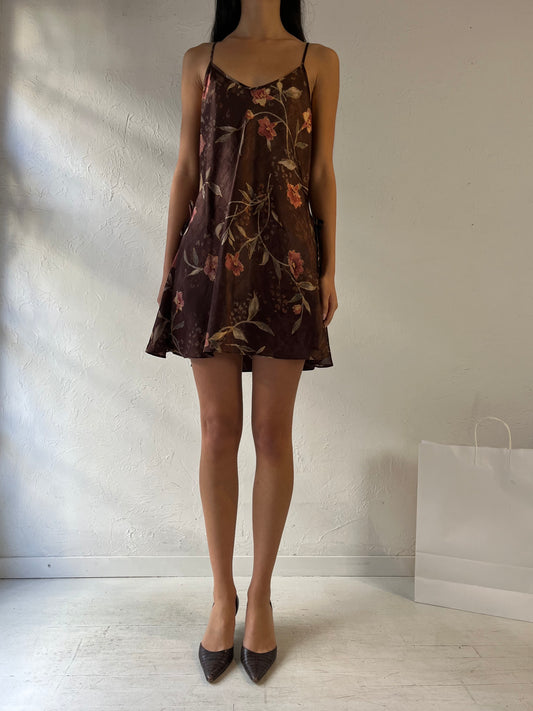 90s ‘Secret Treasures’ Brown Floral Slip Dress / Medium