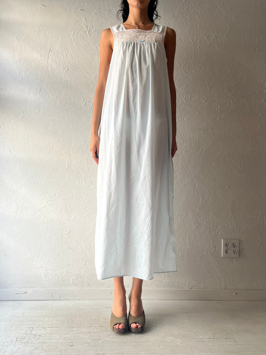 Vintage 'French Maid' Blue Cotton Maxi Dress / Medium