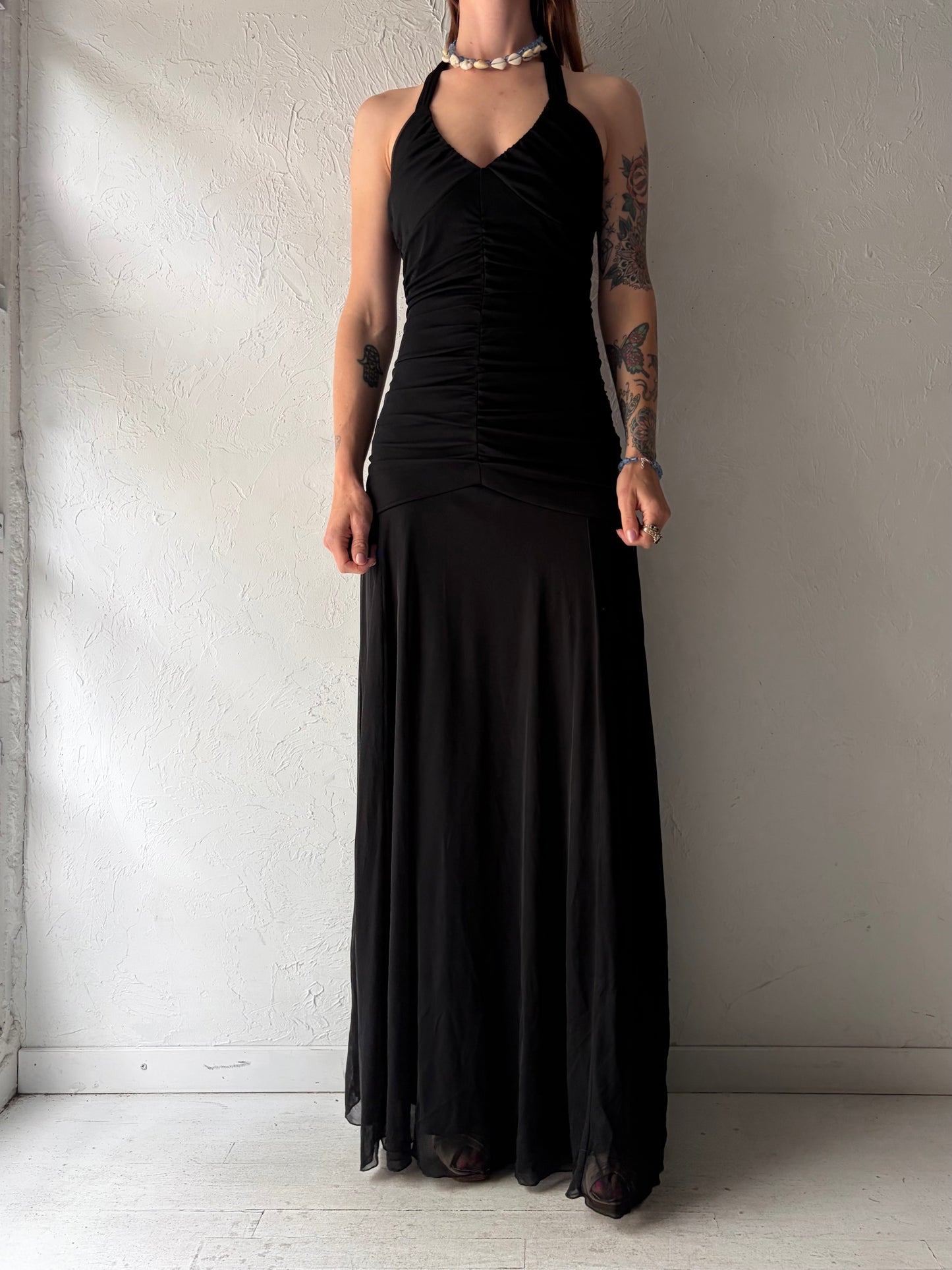 90s 'Le Chateau' Black Formal Halter Dress / Small