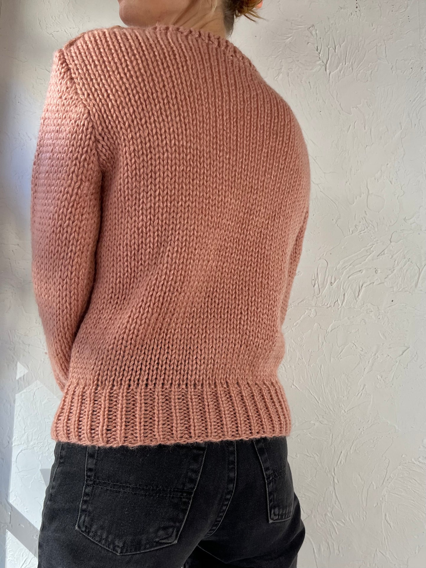 90s 'Coco Loco' Pink Acrylic Knit Sweater / Small