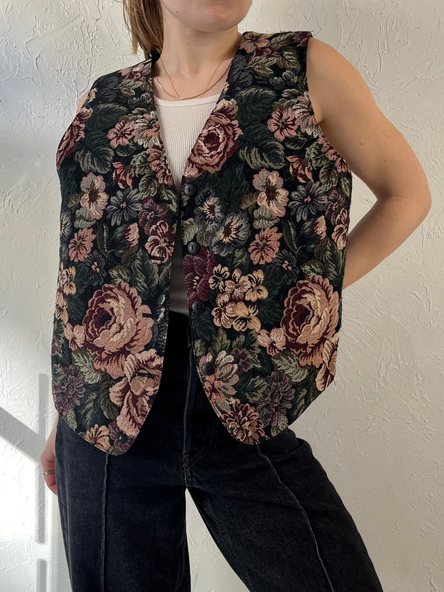 90s 'Weekend Edition' Floral Tapestry Vest / Large