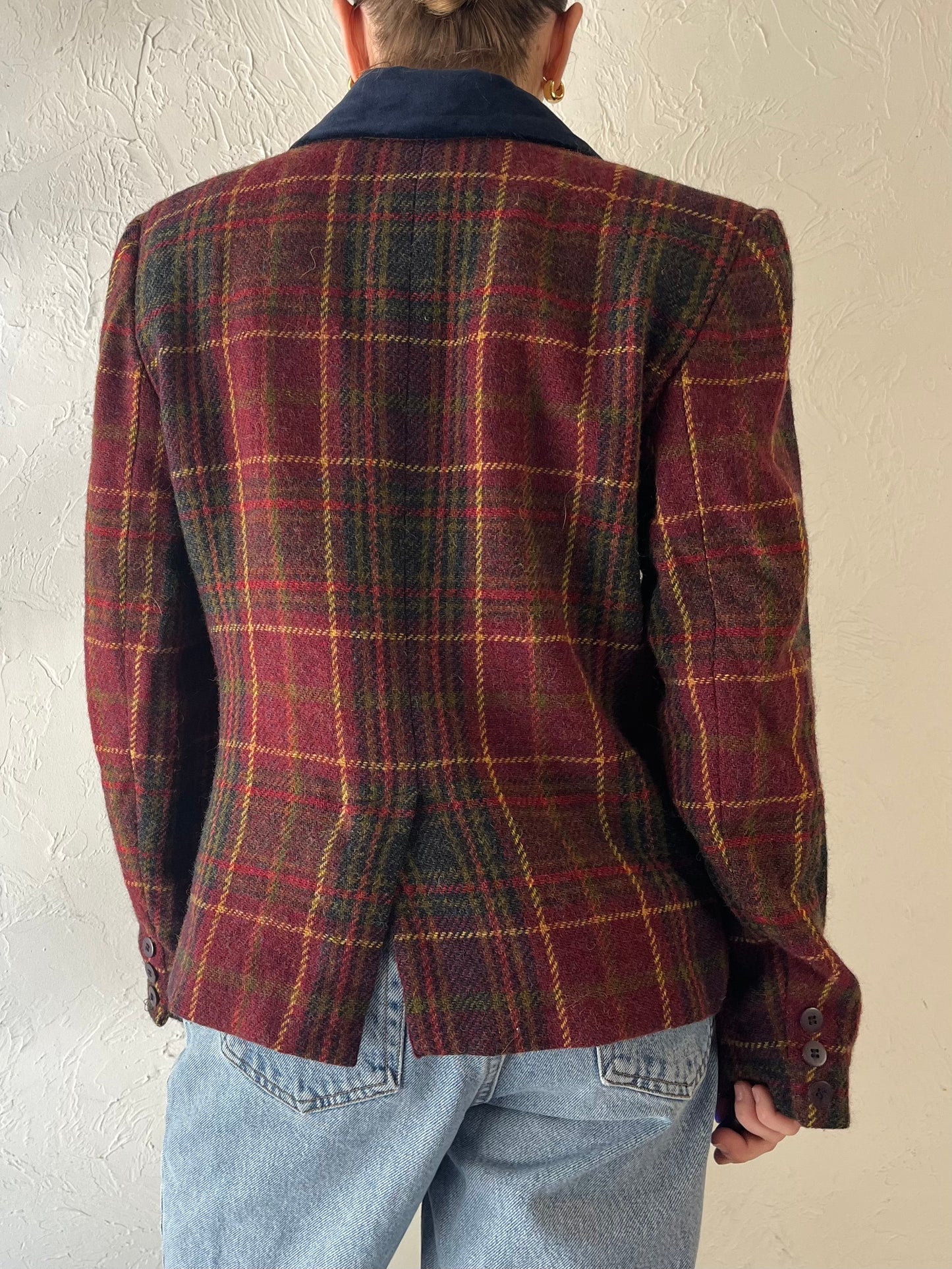 90s 'Jones New York' Knit Wool Plaid Blazer Jacket / Medium