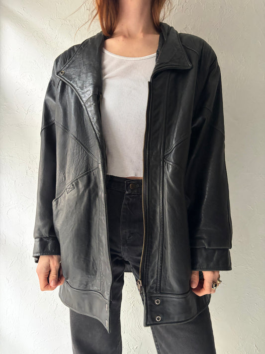 90s 'Liz Phillips' Black Leather Jacket / Large