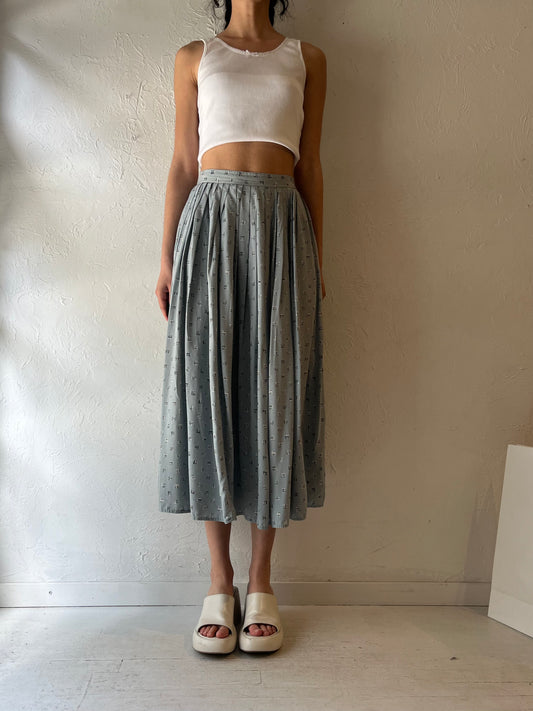 90s Gray Patterned Silk Pleated Hight Waisted Skirt / Small