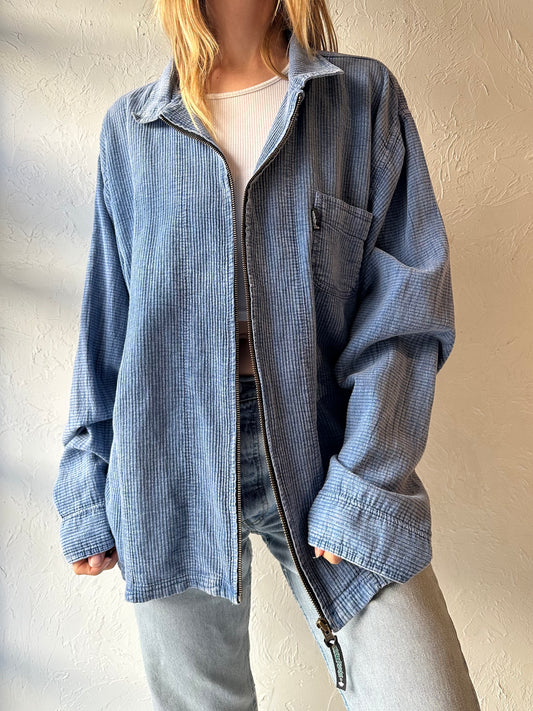 90s ‘Ezze Wear’ Blue Cotton Zip Up Jacket / XL