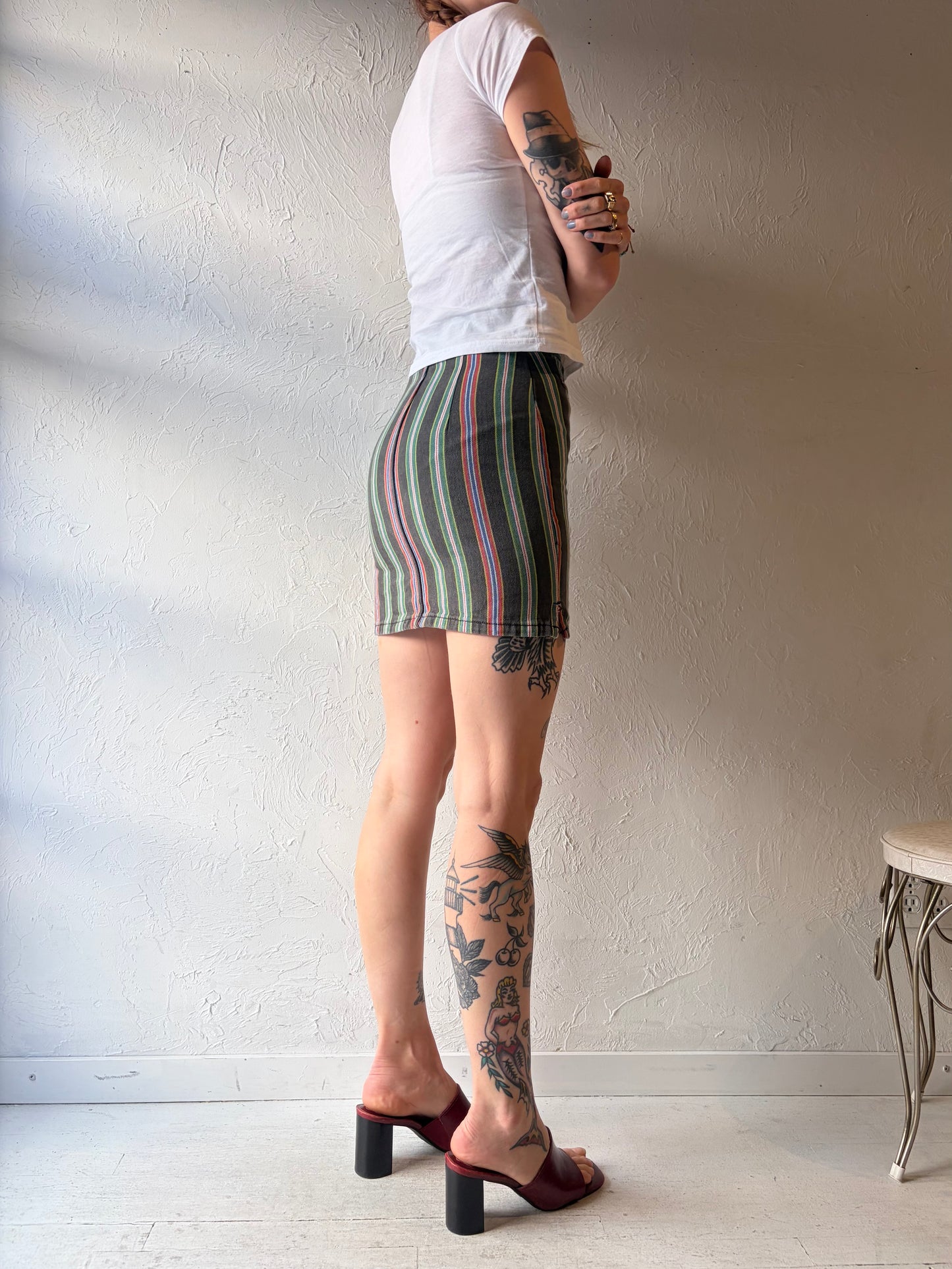 90s 'Guess' Striped Denim Micro Mini Skirt / XS