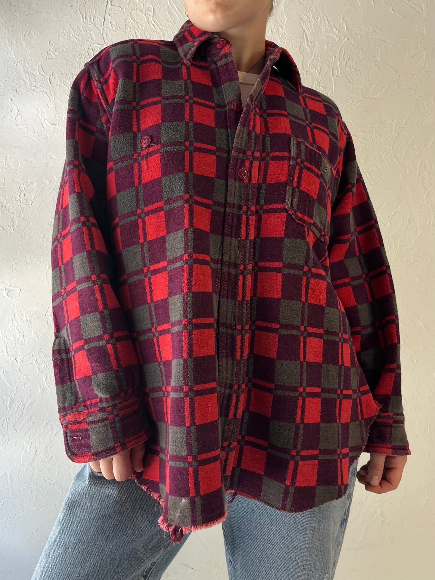 Vintage 'Champion' Red Cotton Flannel Shirt / Medium