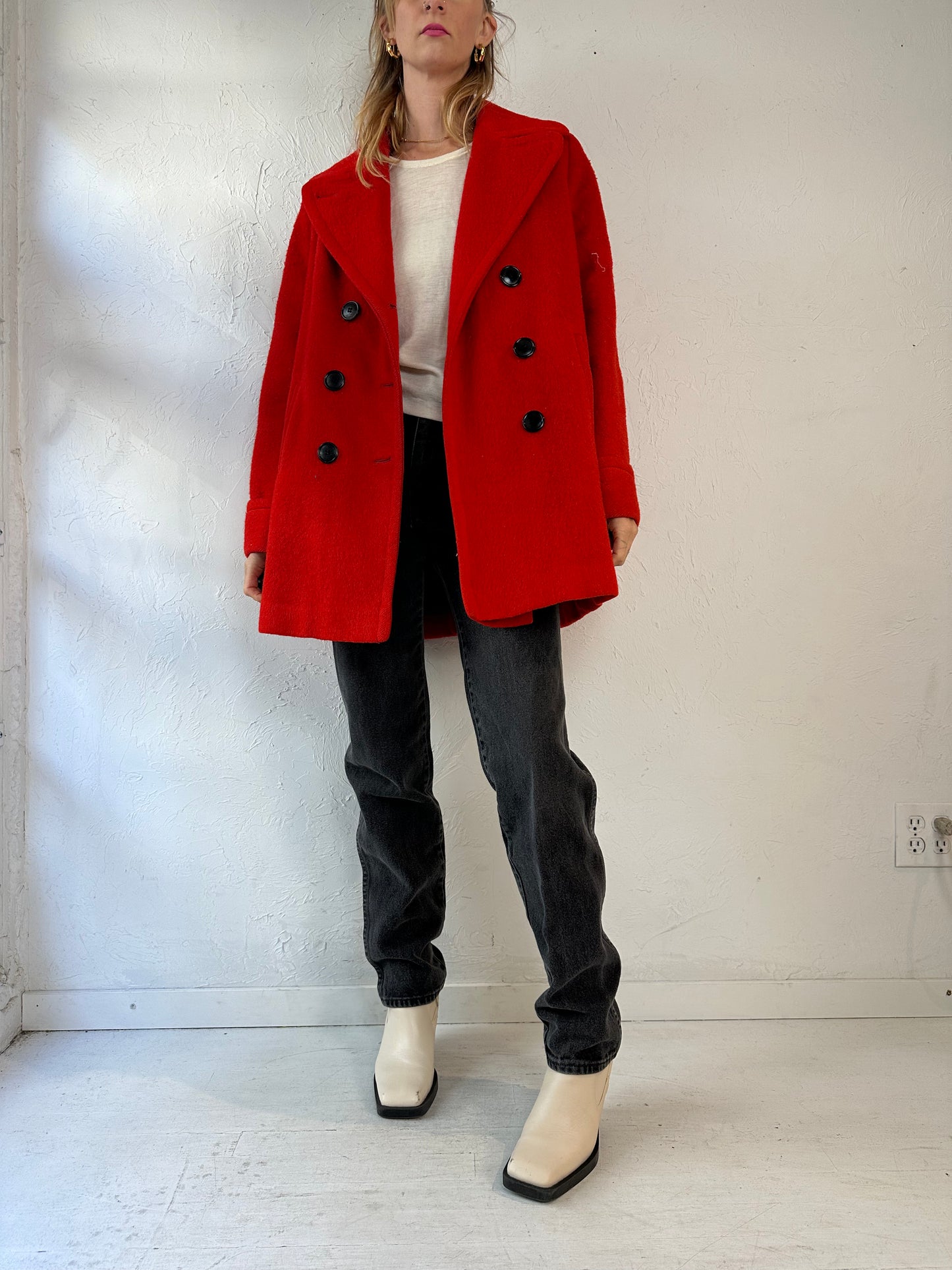 60s 70s 'Hudsons Bay' Red Blanket Coat / Medium