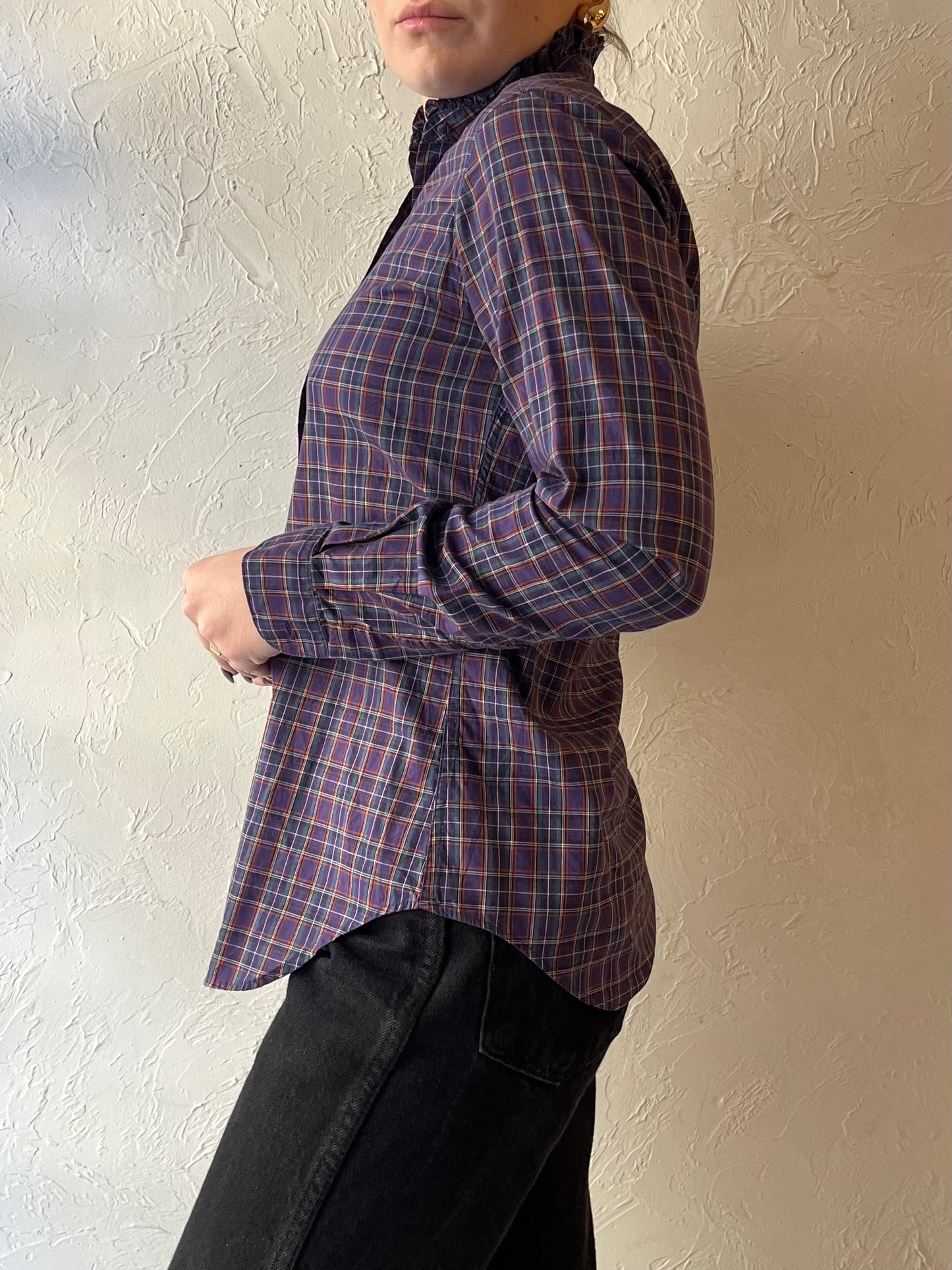 Y2K ‘Foxcroft’ Purple Plaid Western Blouse / Small