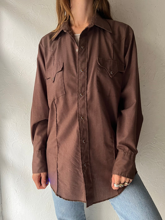 80s 'Tem Tex' Brown Western Cowboy Workwear Snap Up Shirt / Medium