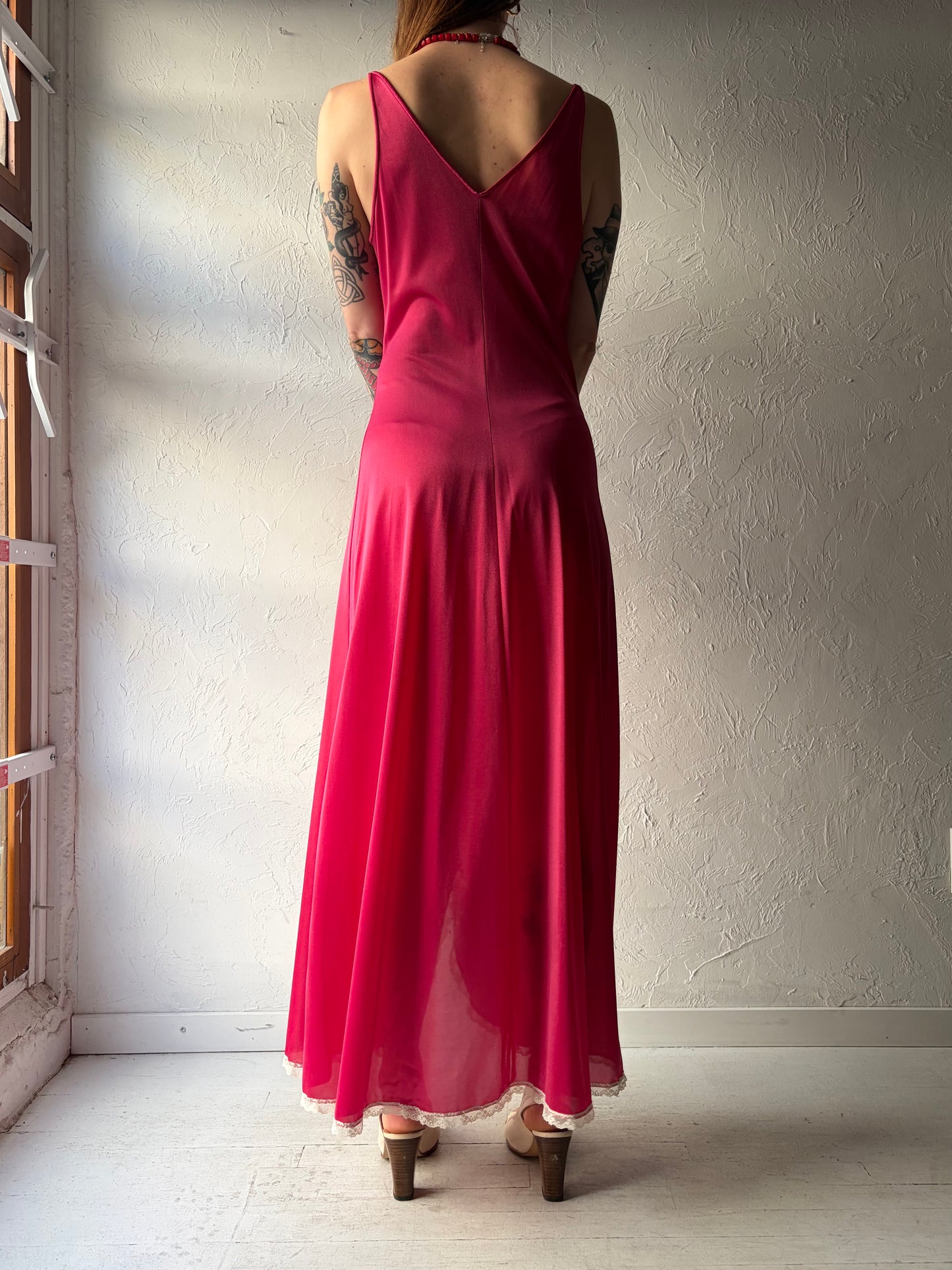 70s 'Sears' Vintage Pink Nylon Romantic Lingerie Slip Dress / Small