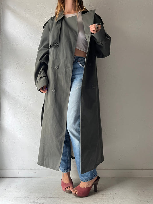 90s 'London Fog' Green Minimalist Normcore Duster Oversized Preppy Classic Trench Rain Coat / XL