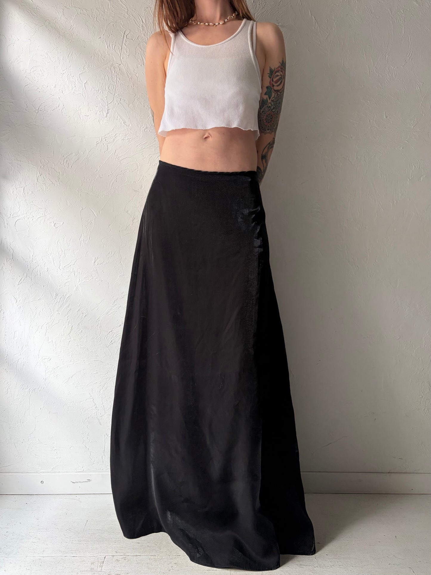 90s 'Jessica' Black Metallic Grunge-Core Minimalist Formal Maxi Skirt / Medium