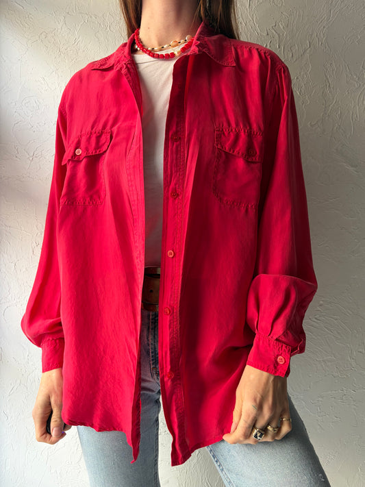 90s 'MTL' Red Silk Shirt / Medium