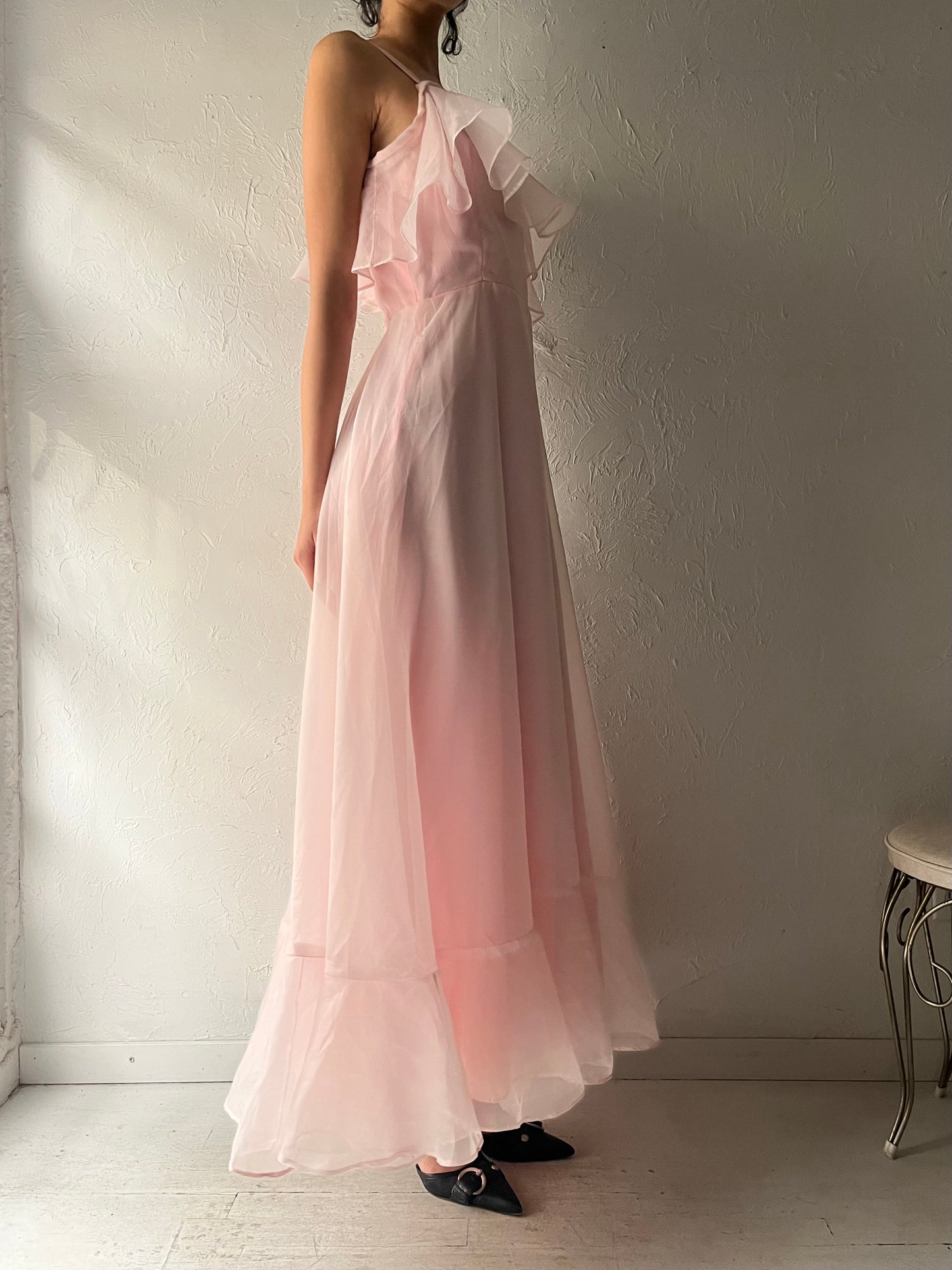 70s 'Zum Zum' Pink Formal Dress / Small