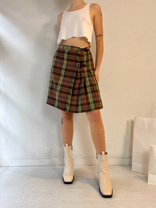 90s 'Laura Ashley' Plaid Wool Pleated Skirt / Medium
