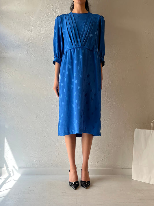70s ‘Nu Mode’ Blue Midi Dress / Medium