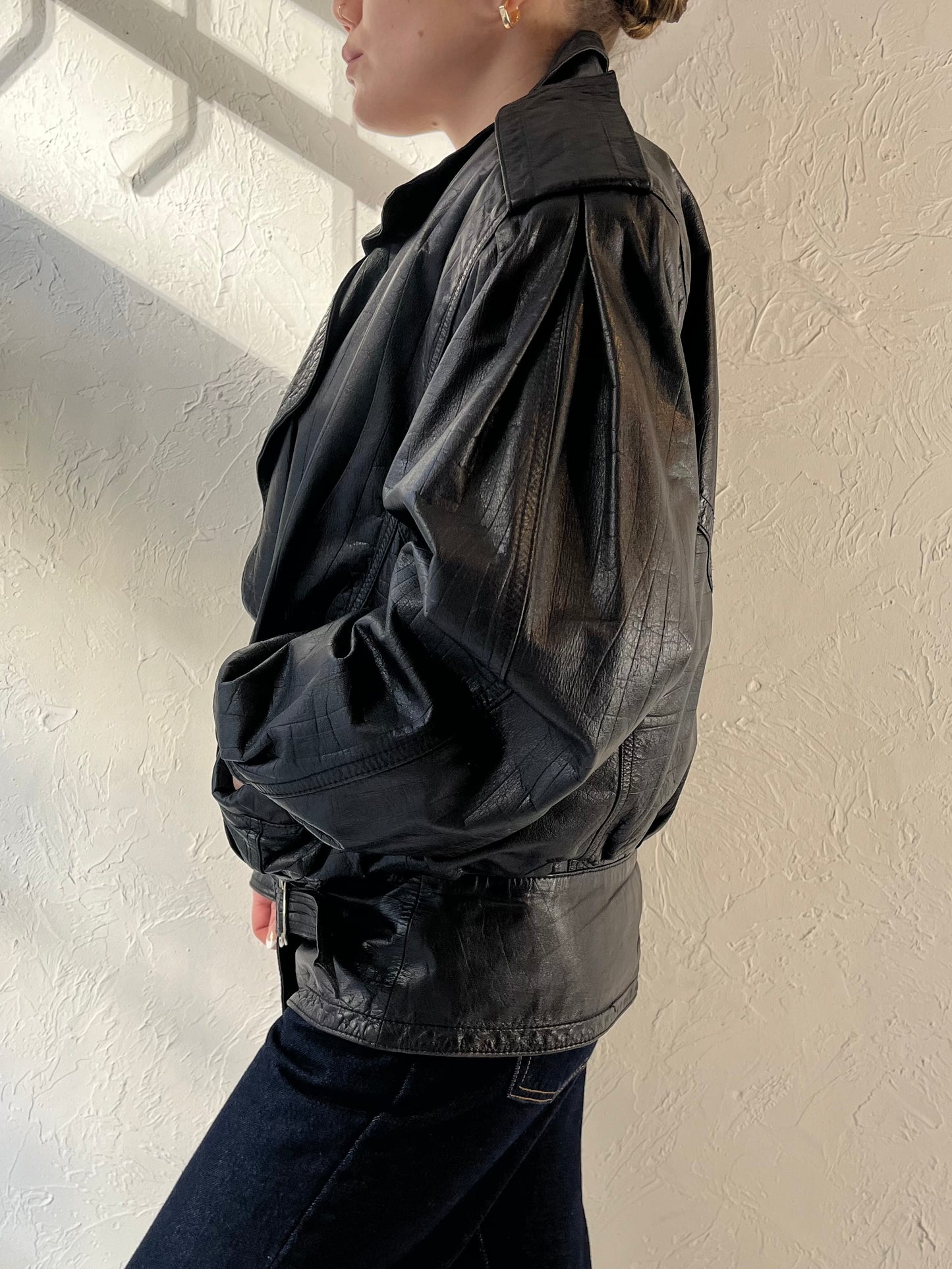 80s ‘Winlit’ Black Leather Jacket / Medium