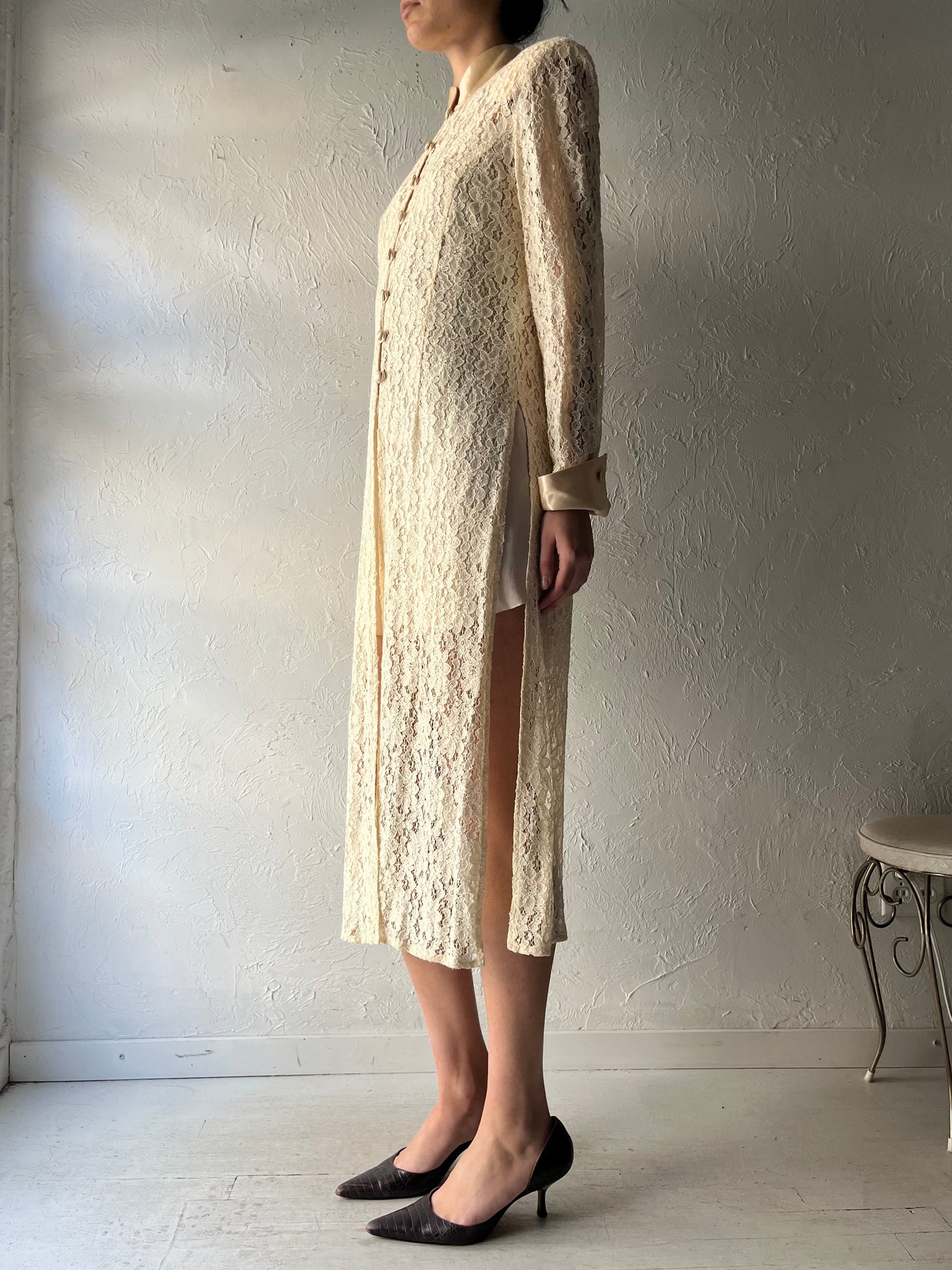 80s 'Lori Weidner' Cream Lace Formal Bridal Jacket / Small - Medium