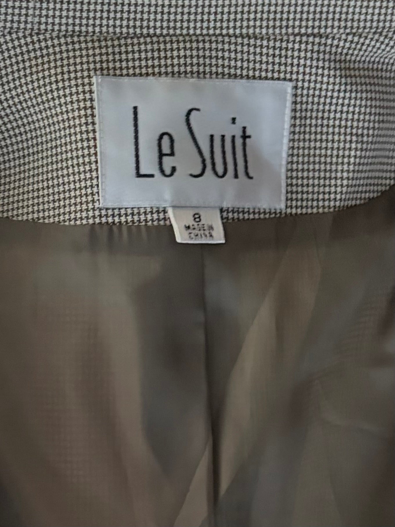 90s 'Le Suit' Grey Gingham Blazer Jacket / Medium