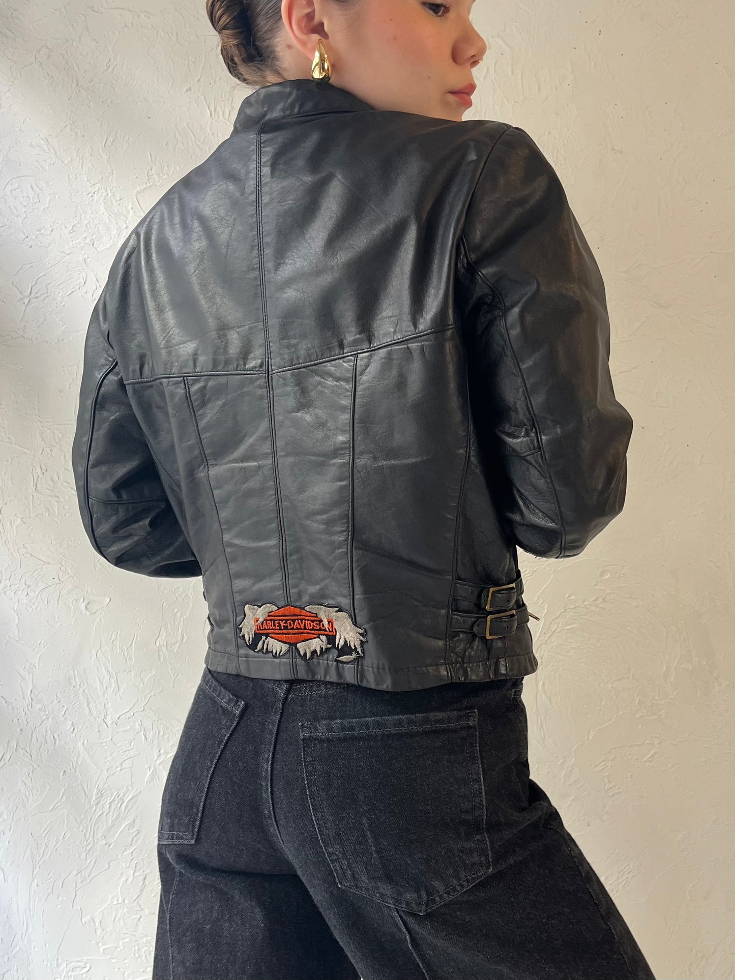 90s 'Group 5 Leathers' Harley Davidson Black Leather Jacket / Small