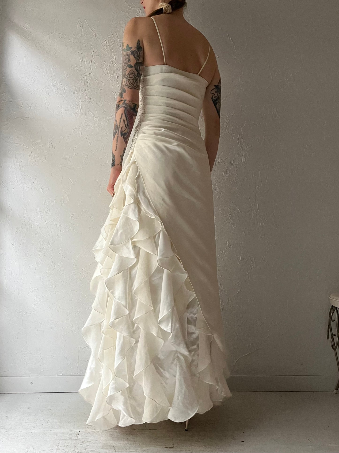 90s 'Jump' White Sequin Formal Dress / Small