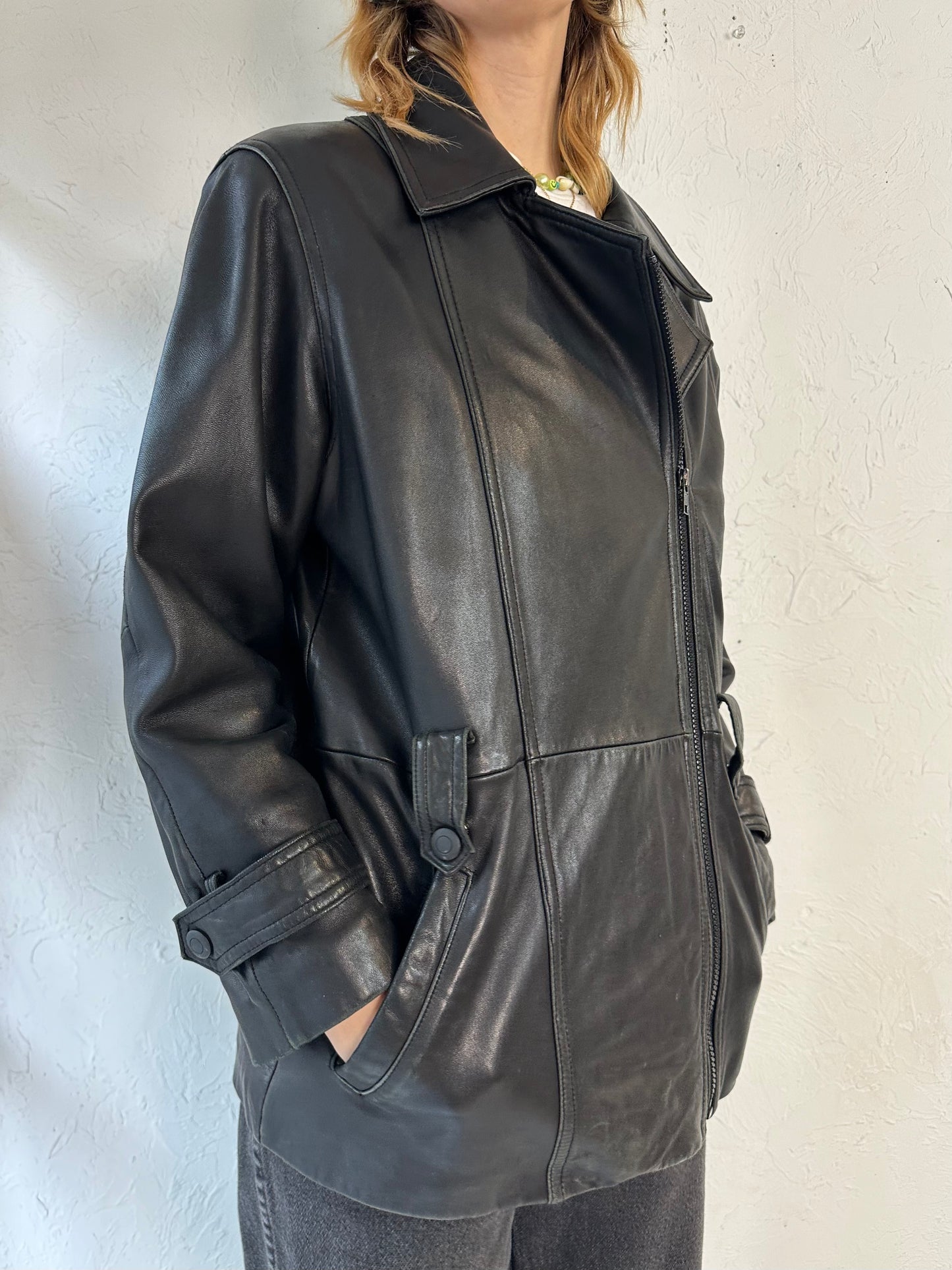 90s 'Danier' Lined Black Leather Jacket / Small - Medium