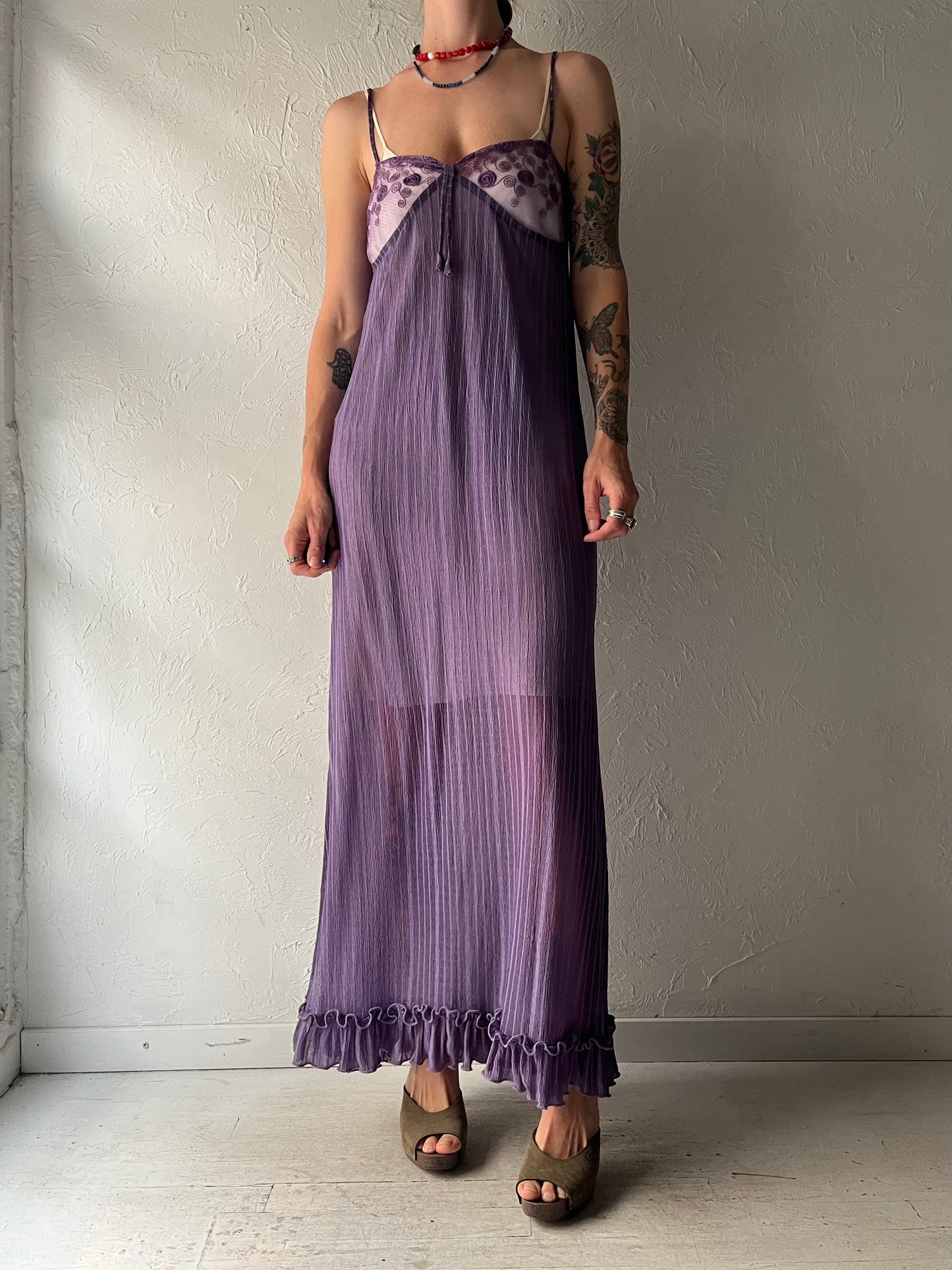 Vintage Sheer Purple Slip Dress / Small