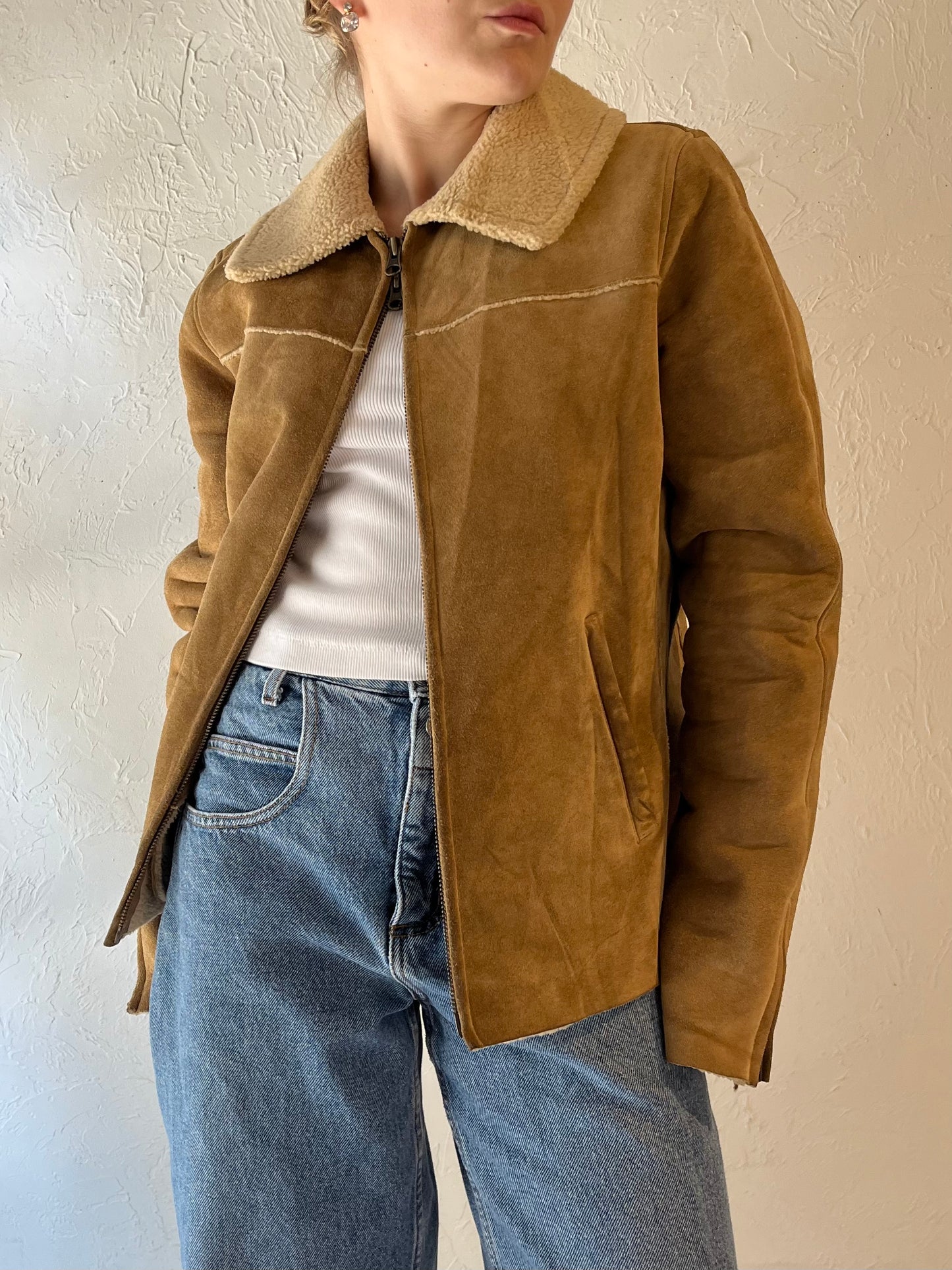 Y2k 'Gap' Suede Leather Faux Shearling Lined Jacket / Medium