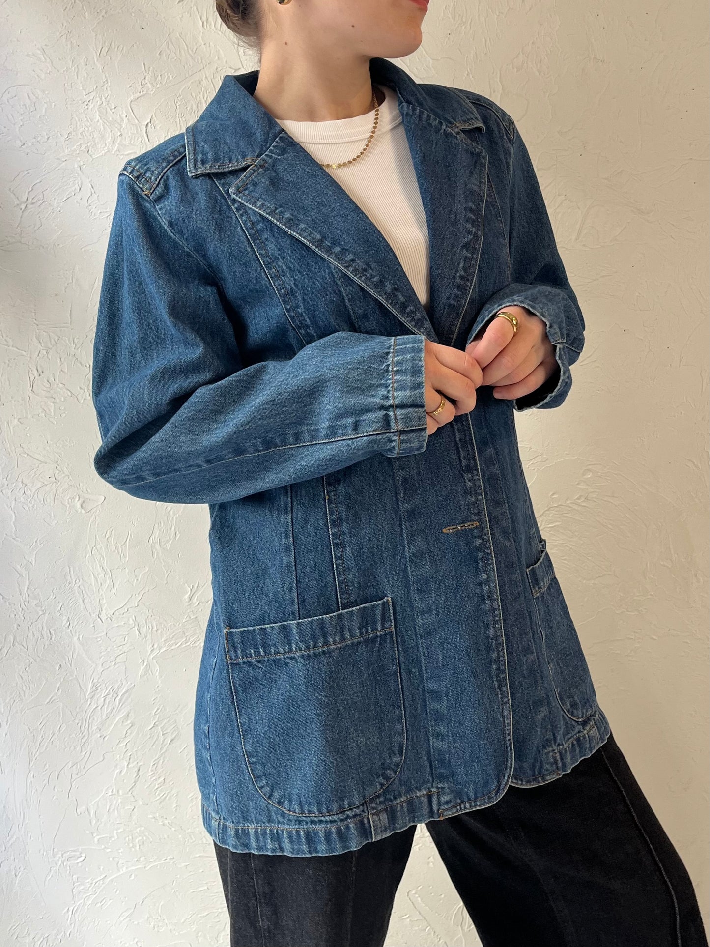 90s 'North Crest' Denim Blazer Jacket / Medium