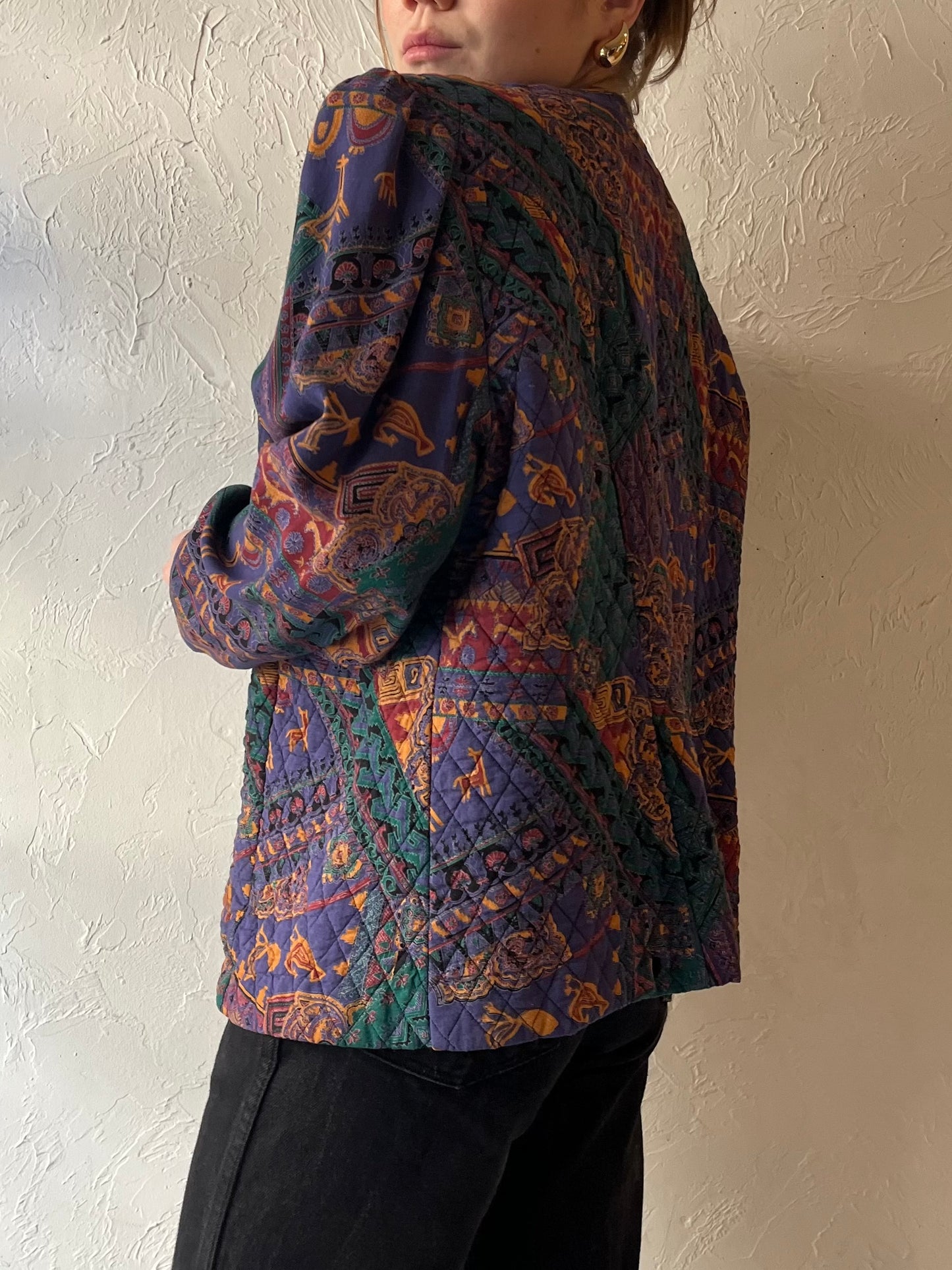 90s ‘Brooke Chapman’ Quilted Rayon Jacket / Large