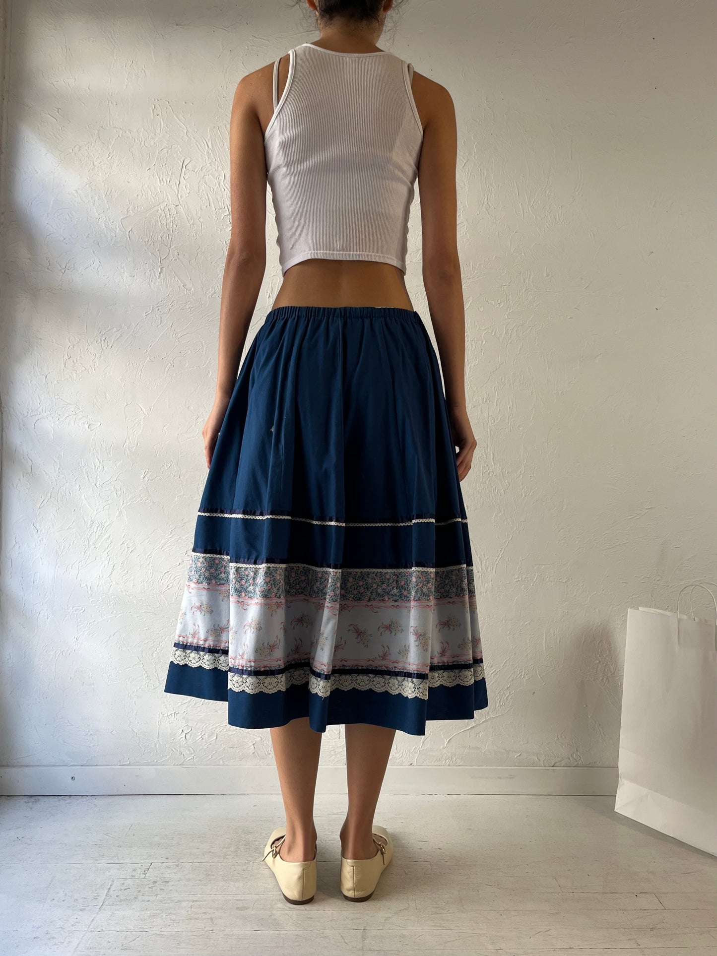 80s ‘Carefree Fashions’ Blue Peasant Skirt / Medium