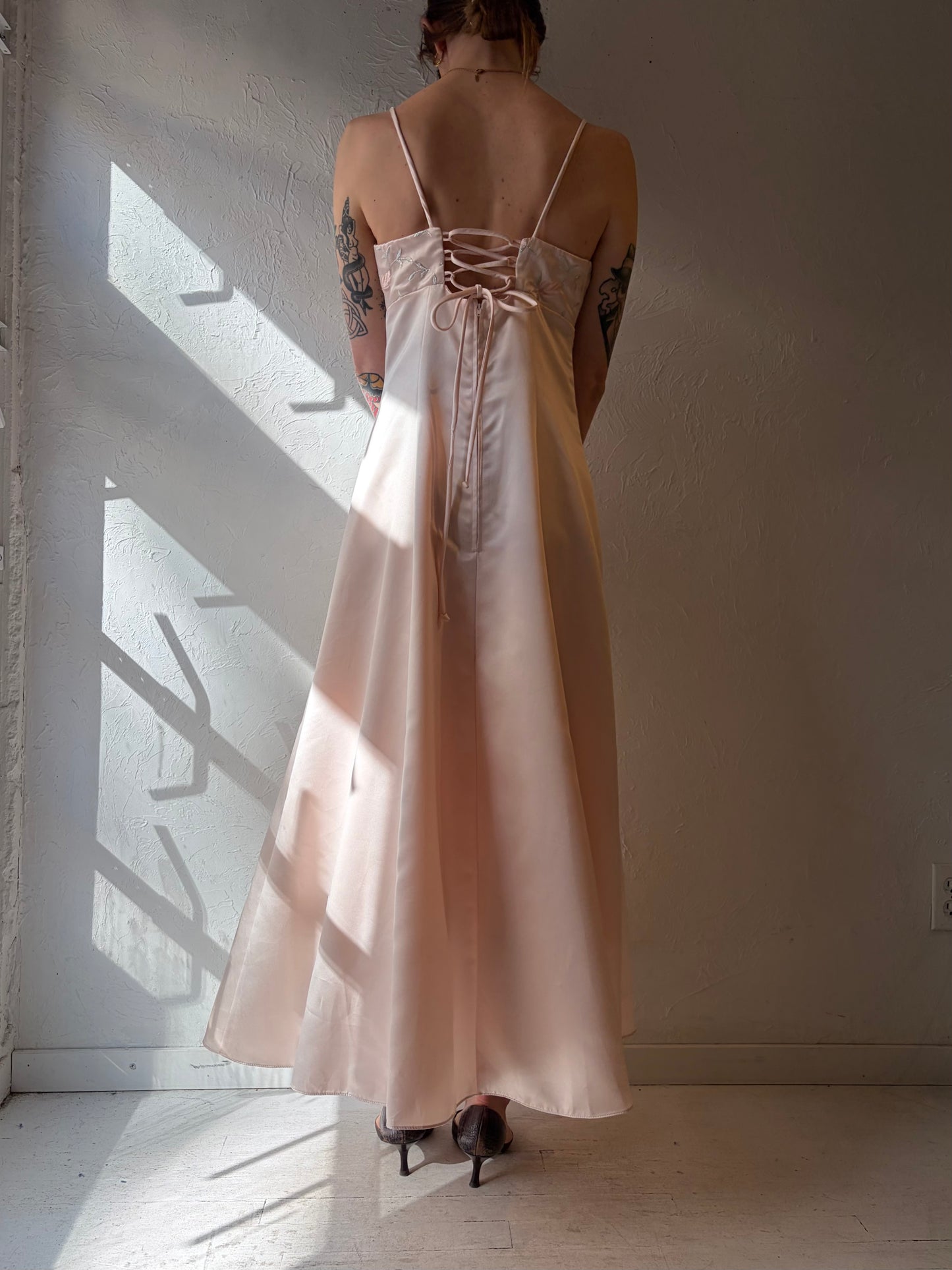 90s 'Bari Jay' Pale Pink Formal Dress / Medium