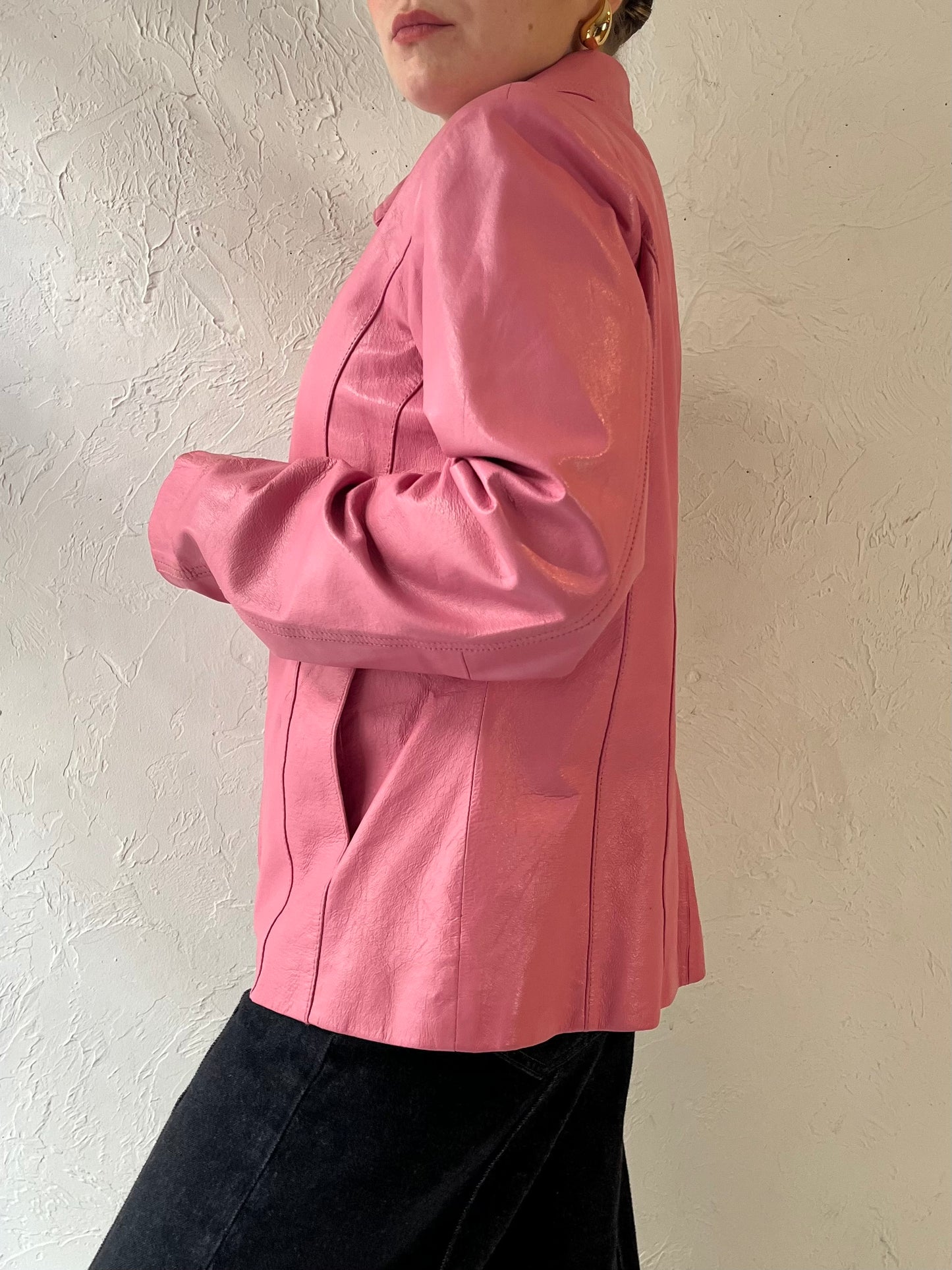 Y2k 'Denver Hayes' Pink Leather Jacket / Medium