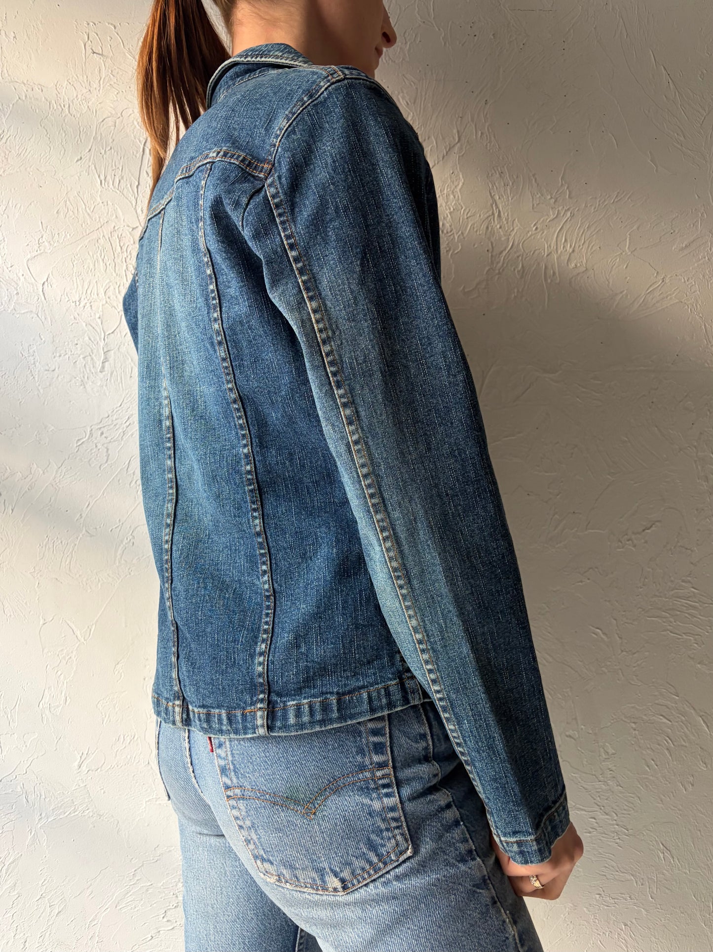 Y2k 'Kali-Girl' Denim Minimalist Blazer / Vintage 2000s Tailored Streetwear Jean Jacket / Medium
