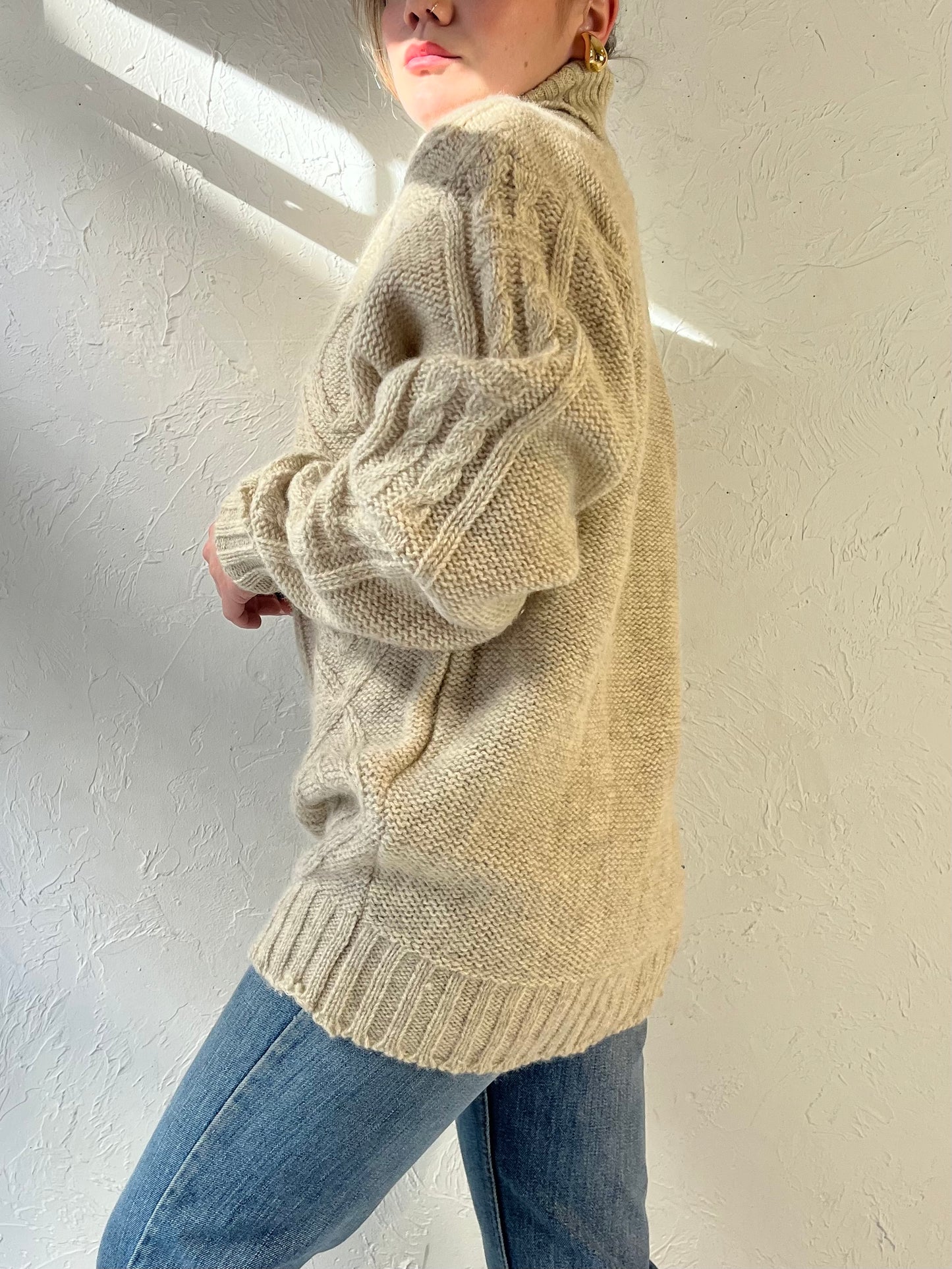 90s ‘Umberto’ Wool Cable Knit Turtle Neck Sweater / Small - Medium