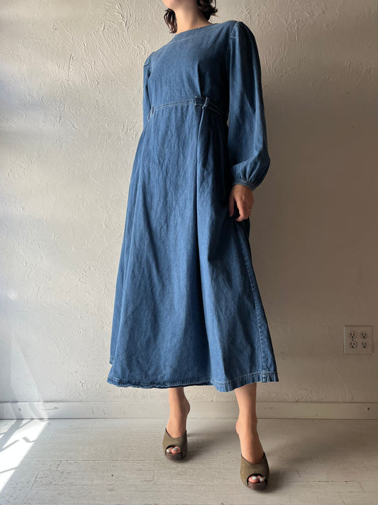 Y2k 'My Magazin' Denim Prairie Cottagecore Long Sleeve Maxi Dress / Vintage 2000s Western Cowgirl Dress